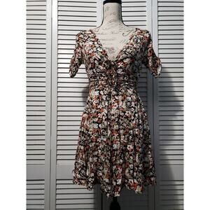 Free People Forget Me Not Dress Women's‎ Size 2 Multicolor Floral Mini Smocked